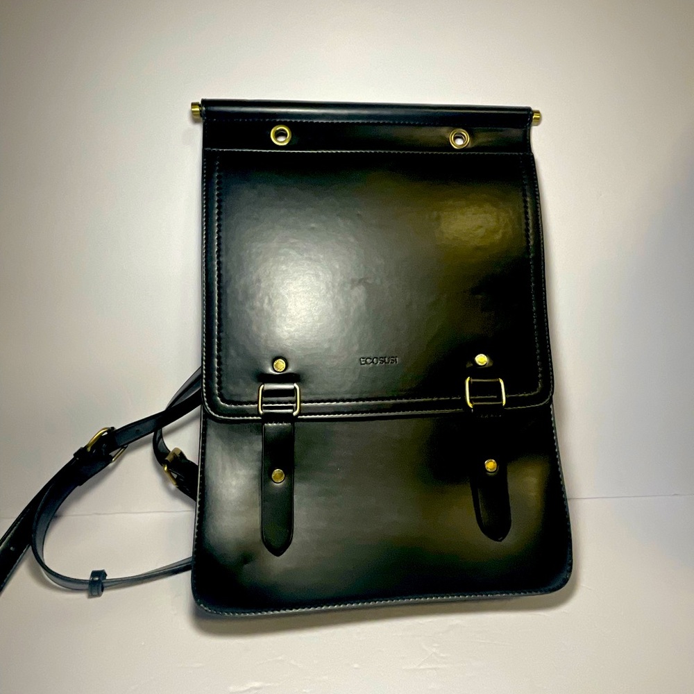 ECOSUSI Backpack for 16 Inches PU Leather Laptop/Book Bag - Black
